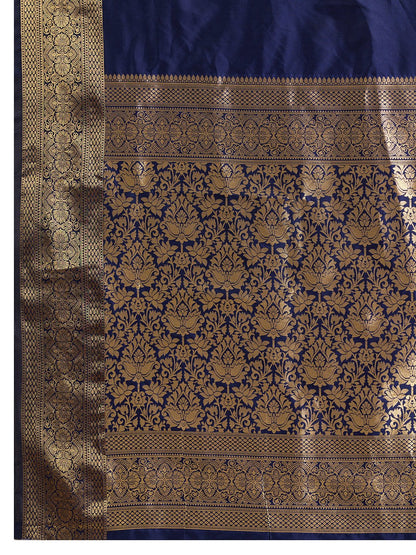Dwija Fashion Women'S Party Wear Zari Weaving Silk Designer Saree With The Unstitched Blouse-Navy Blue