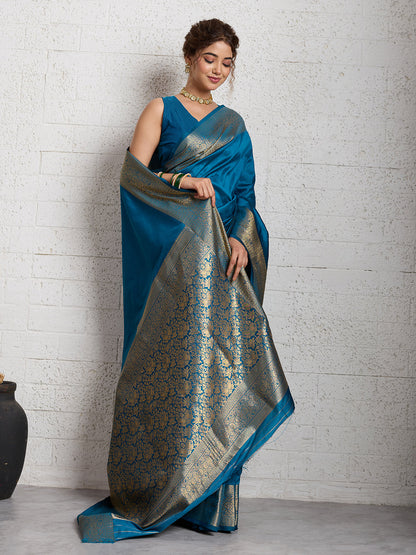 Dwija Fashion Women'S Party Wear Zari Weaving Silk Designer Saree With The Unstitched Blouse-Sky Blue