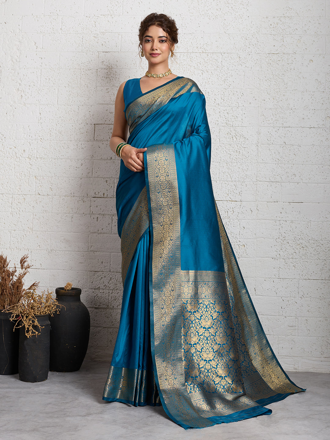 Dwija Fashion Women'S Party Wear Zari Weaving Silk Designer Saree With The Unstitched Blouse-Sky Blue