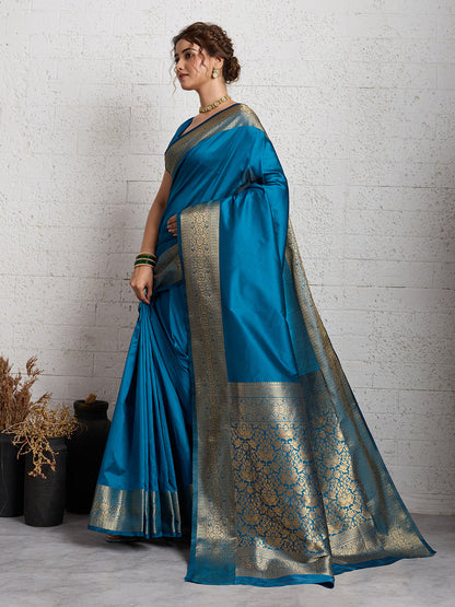 Dwija Fashion Women'S Party Wear Zari Weaving Silk Designer Saree With The Unstitched Blouse-Sky Blue