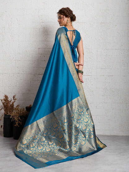 Dwija Fashion Women'S Party Wear Zari Weaving Silk Designer Saree With The Unstitched Blouse-Sky Blue