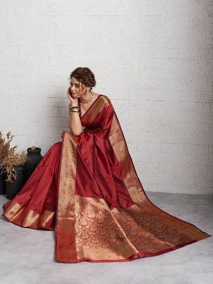 Dwija Fashion Women'S Party Wear Zari Weaving Silk Designer Saree With The Unstitched Blouse-Red