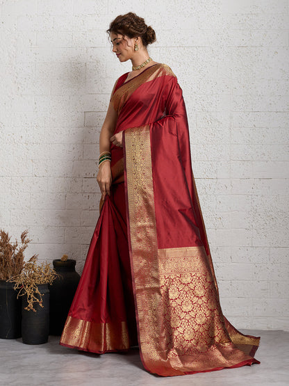 Dwija Fashion Women'S Party Wear Zari Weaving Silk Designer Saree With The Unstitched Blouse-Red