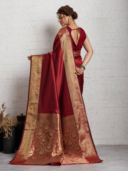 Dwija Fashion Women'S Party Wear Zari Weaving Silk Designer Saree With The Unstitched Blouse-Red