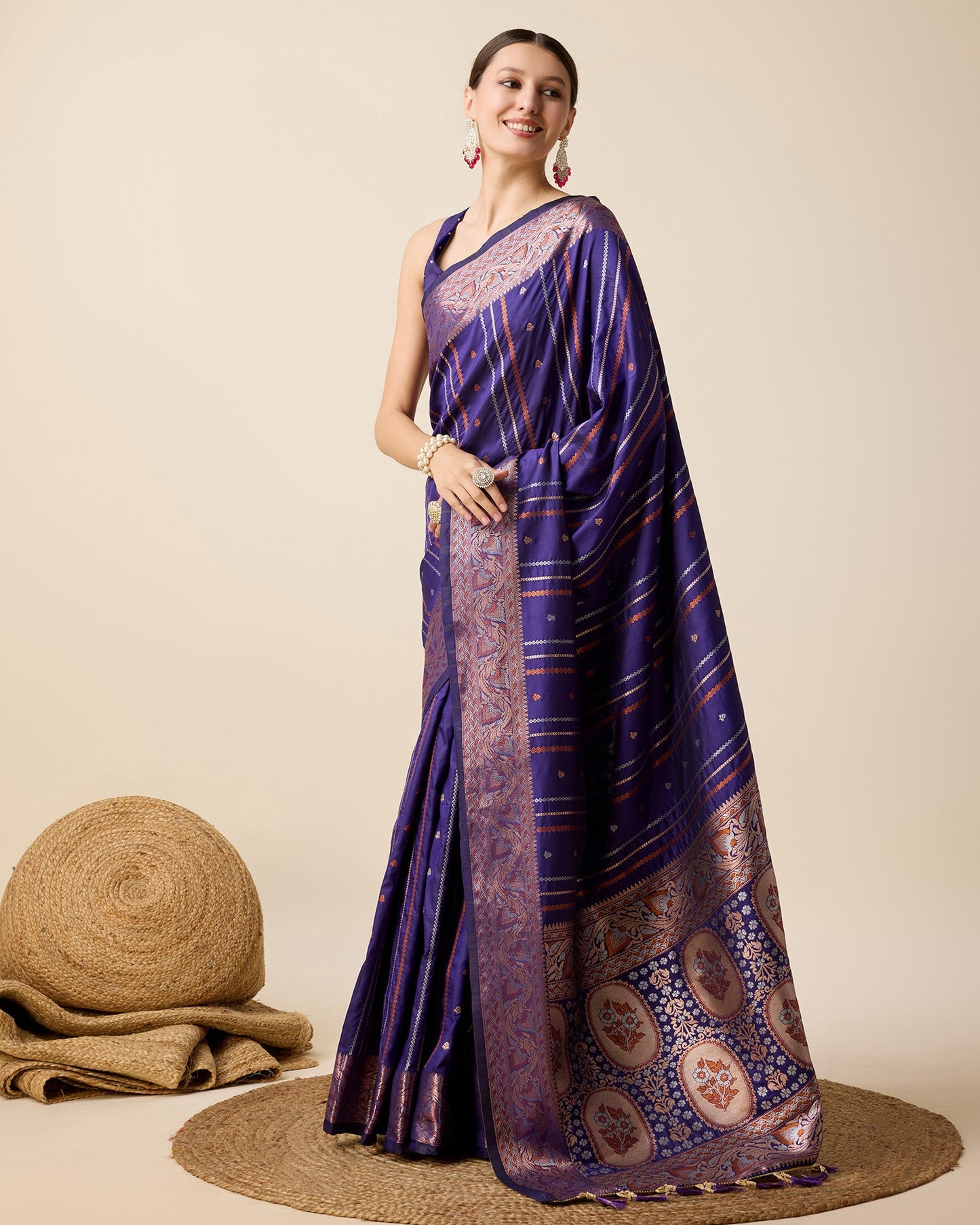 Dwija Fashion Blue Party Wear Golden Silver Jari Work Pure Jacquard Saree With Unstitched Blouse
