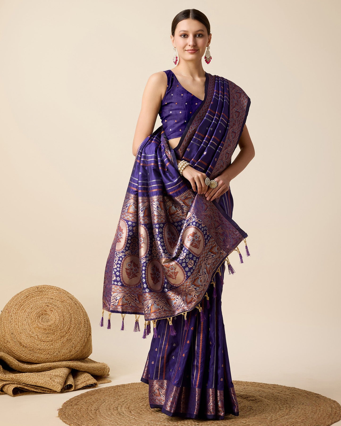 Dwija Fashion Blue Party Wear Golden Silver Jari Work Pure Jacquard Saree With Unstitched Blouse