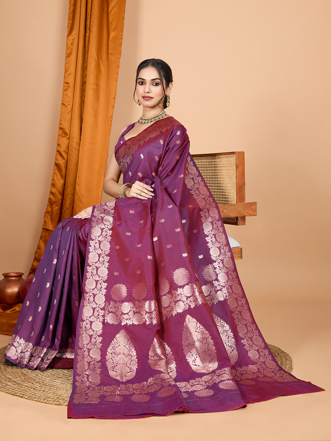 Dwija Fashion Wine Party Wear Banarsi Silk With Jari Weaving Work Saree With Unstitched Blouse