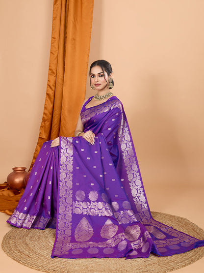 Dwija Fashion Purple Party Wear Banarsi Silk With Jari Weaving Work Saree With Unstitched Blouse