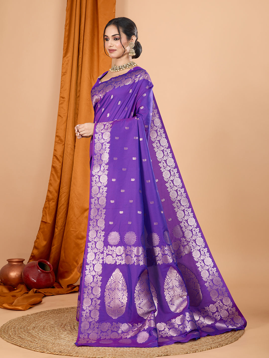 Dwija Fashion Purple Party Wear Banarsi Silk With Jari Weaving Work Saree With Unstitched Blouse