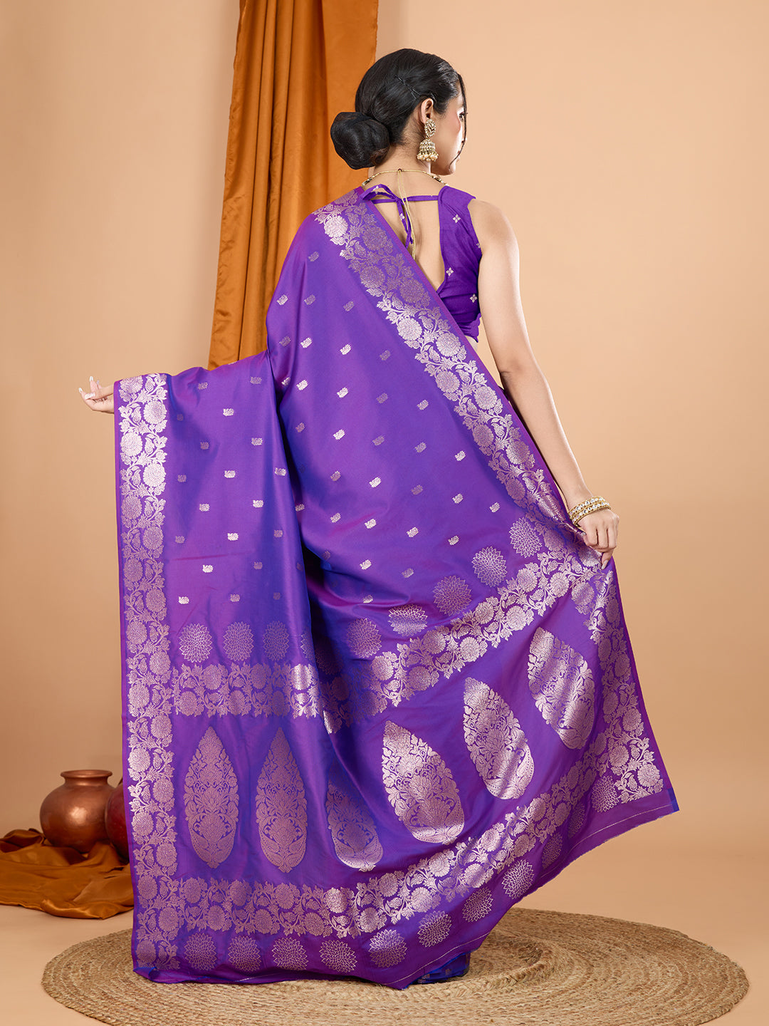 Dwija Fashion Purple Party Wear Banarsi Silk With Jari Weaving Work Saree With Unstitched Blouse