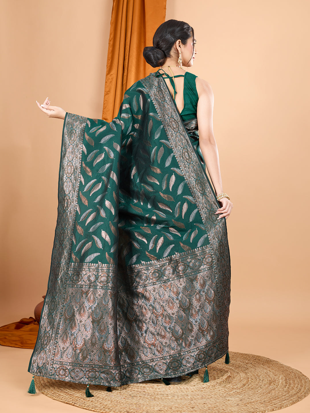 Dwija Fashion Deep Green Wedding Wear Pure Silk Jari Weaving Work Saree With Unstitched Blouse