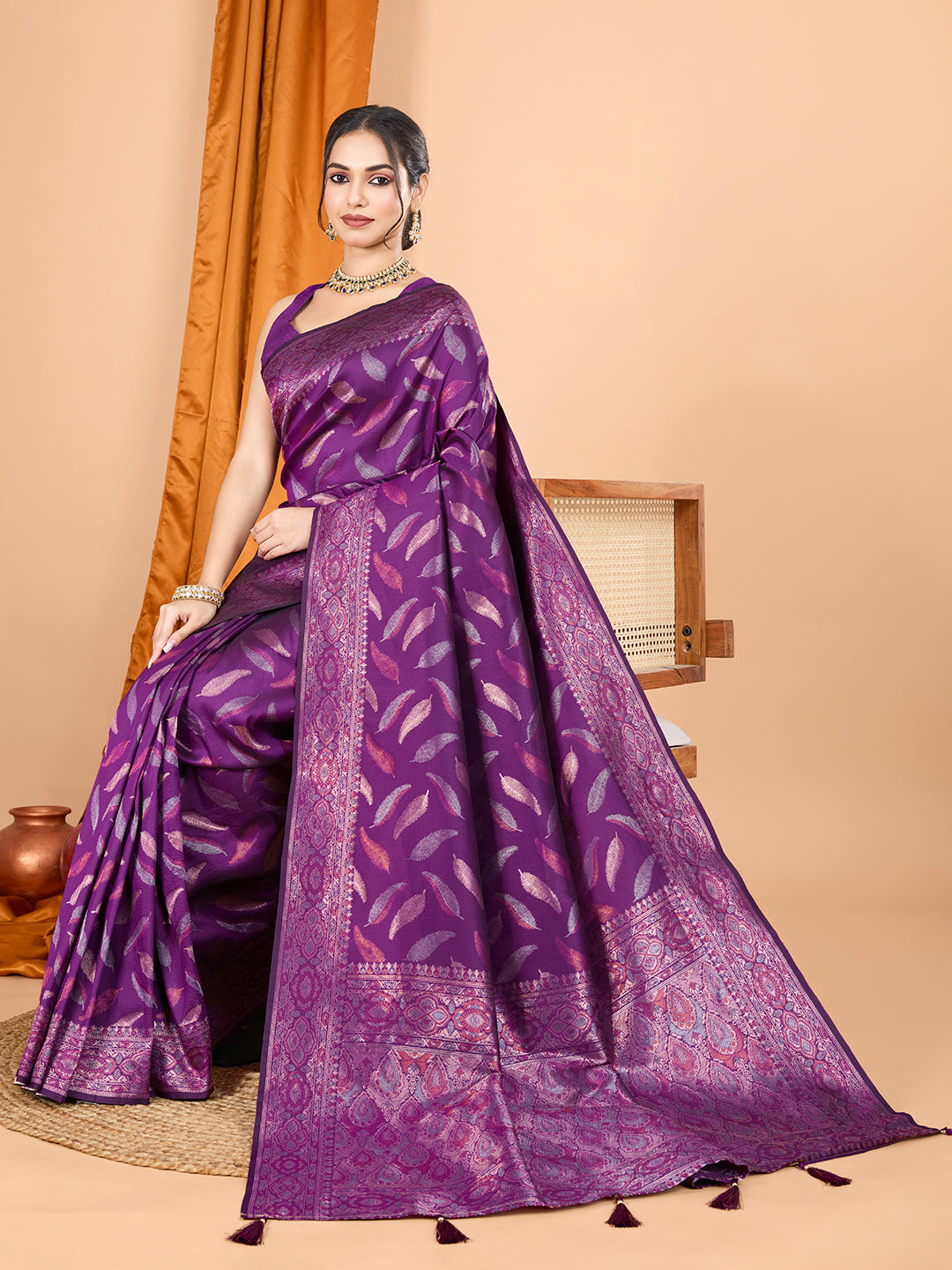 Dwija Fashion Purple Wedding Wear Pure Silk Jari Weaving Work Saree With Unstitched Blouse