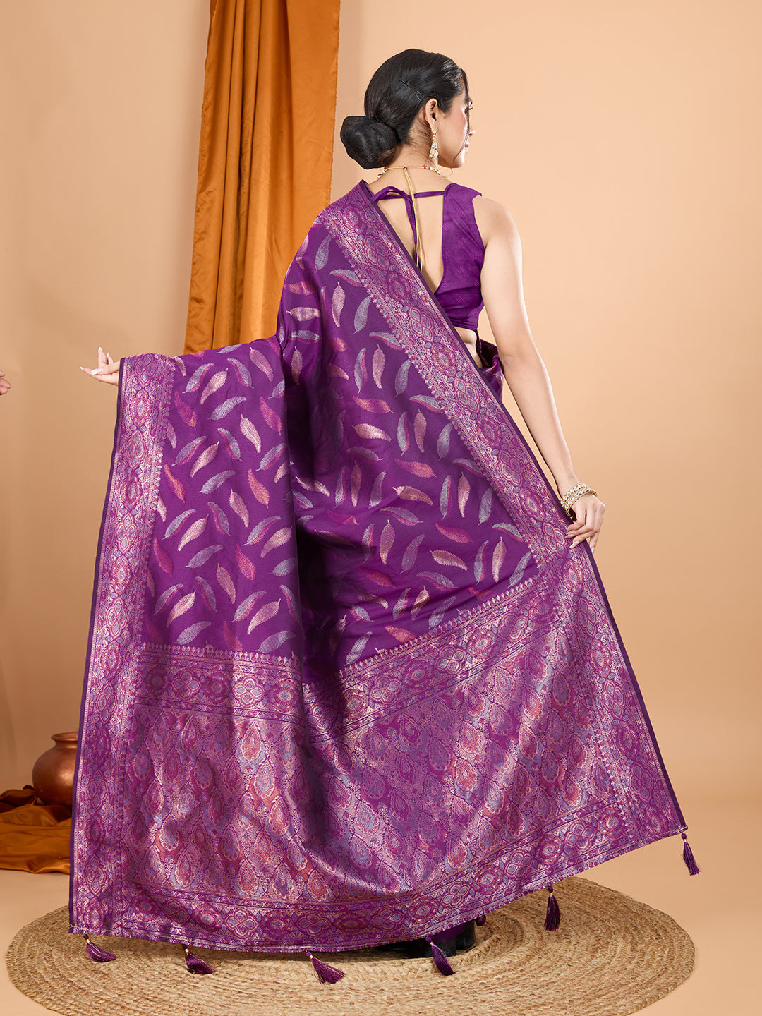 Dwija Fashion Purple Wedding Wear Pure Silk Jari Weaving Work Saree With Unstitched Blouse