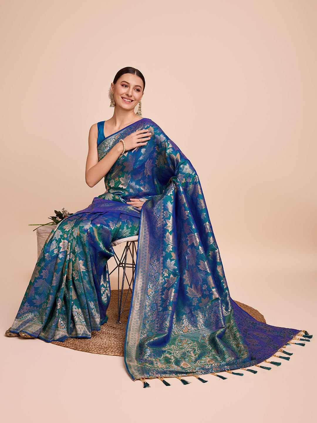 Dwija Fashion Teal Green Wedding Wear Pure Silk Jari Weaving Work Saree With Unstitched Blouse