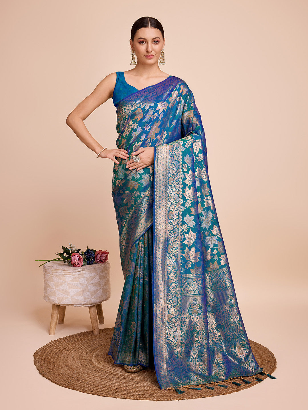 Dwija Fashion Teal Green Wedding Wear Pure Silk Jari Weaving Work Saree With Unstitched Blouse