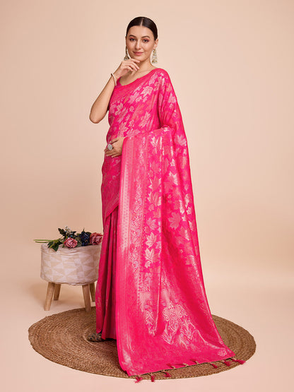 Dwija Fashion Pnk Wedding Wear Pure Silk Jari Weaving Work Saree With Unstitched Blouse