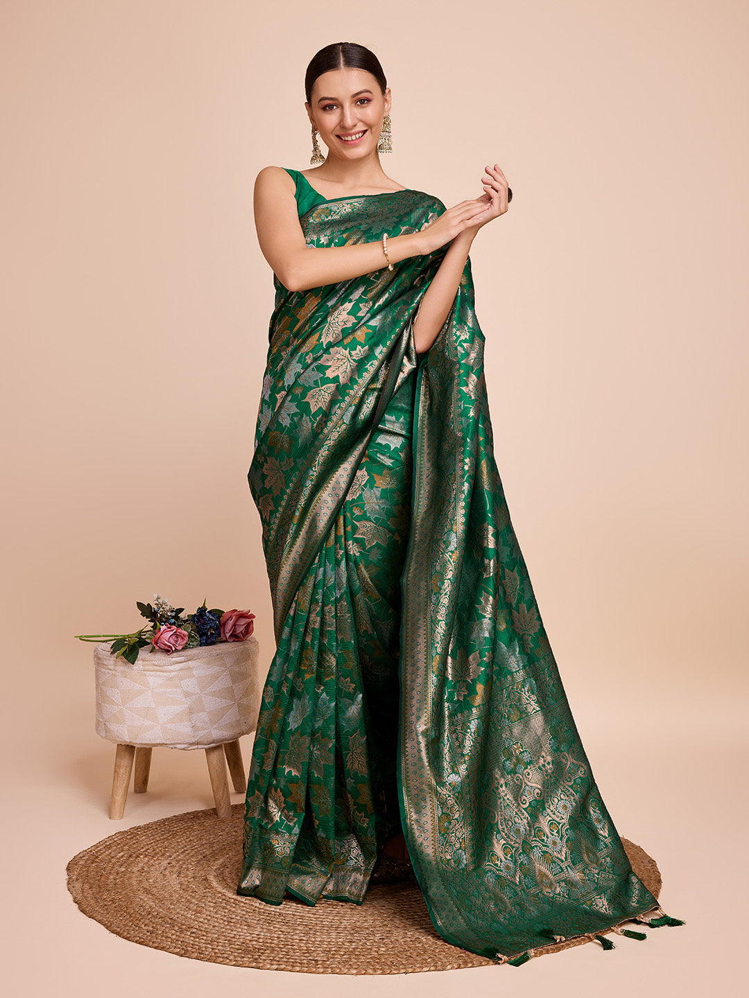 Dwija Fashion Green Wedding Wear Pure Silk Jari Weaving Work Saree With Unstitched Blouse
