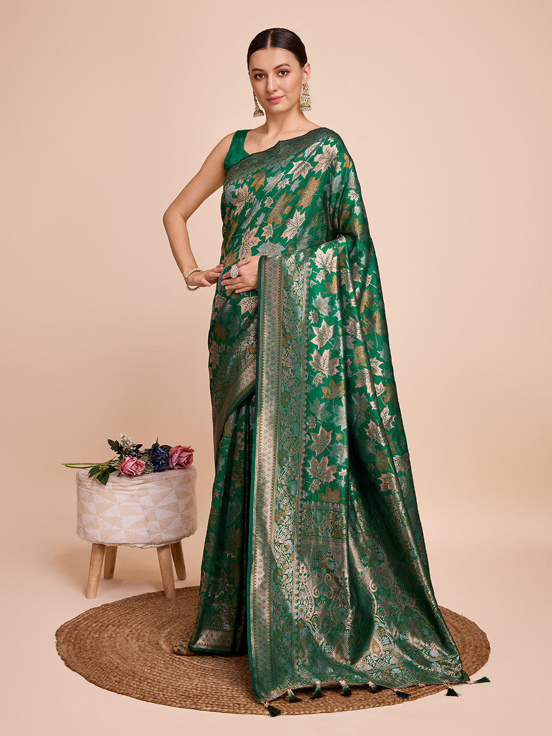 Dwija Fashion Green Wedding Wear Pure Silk Jari Weaving Work Saree With Unstitched Blouse