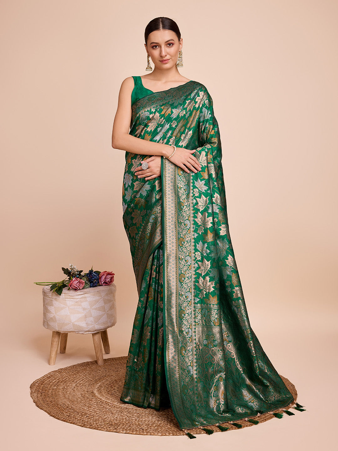 Dwija Fashion Green Wedding Wear Pure Silk Jari Weaving Work Saree With Unstitched Blouse
