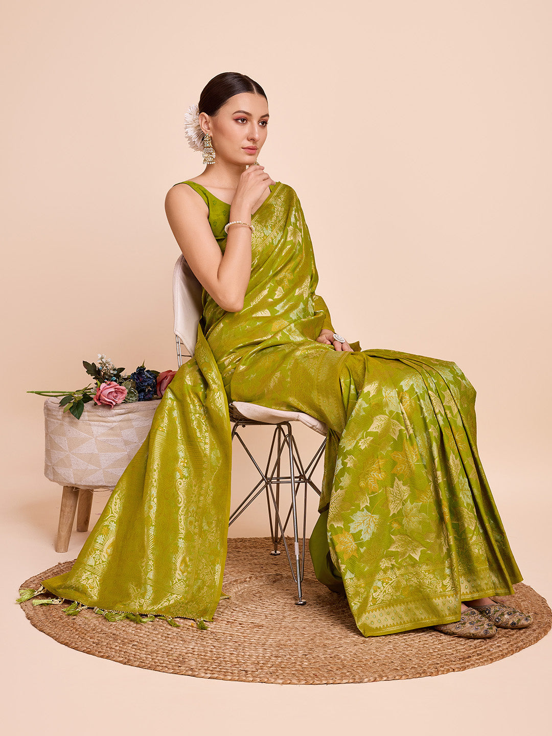 Dwija Fashion Pastel Green Wedding Wear Pure Silk Jari Weaving Work Saree With Unstitched Blouse