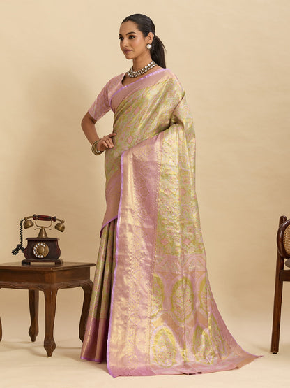 Dwija Fashion Mint Green Wedding Wear Kanjivaram Silk Jari Weaving With Unstitched Blouse