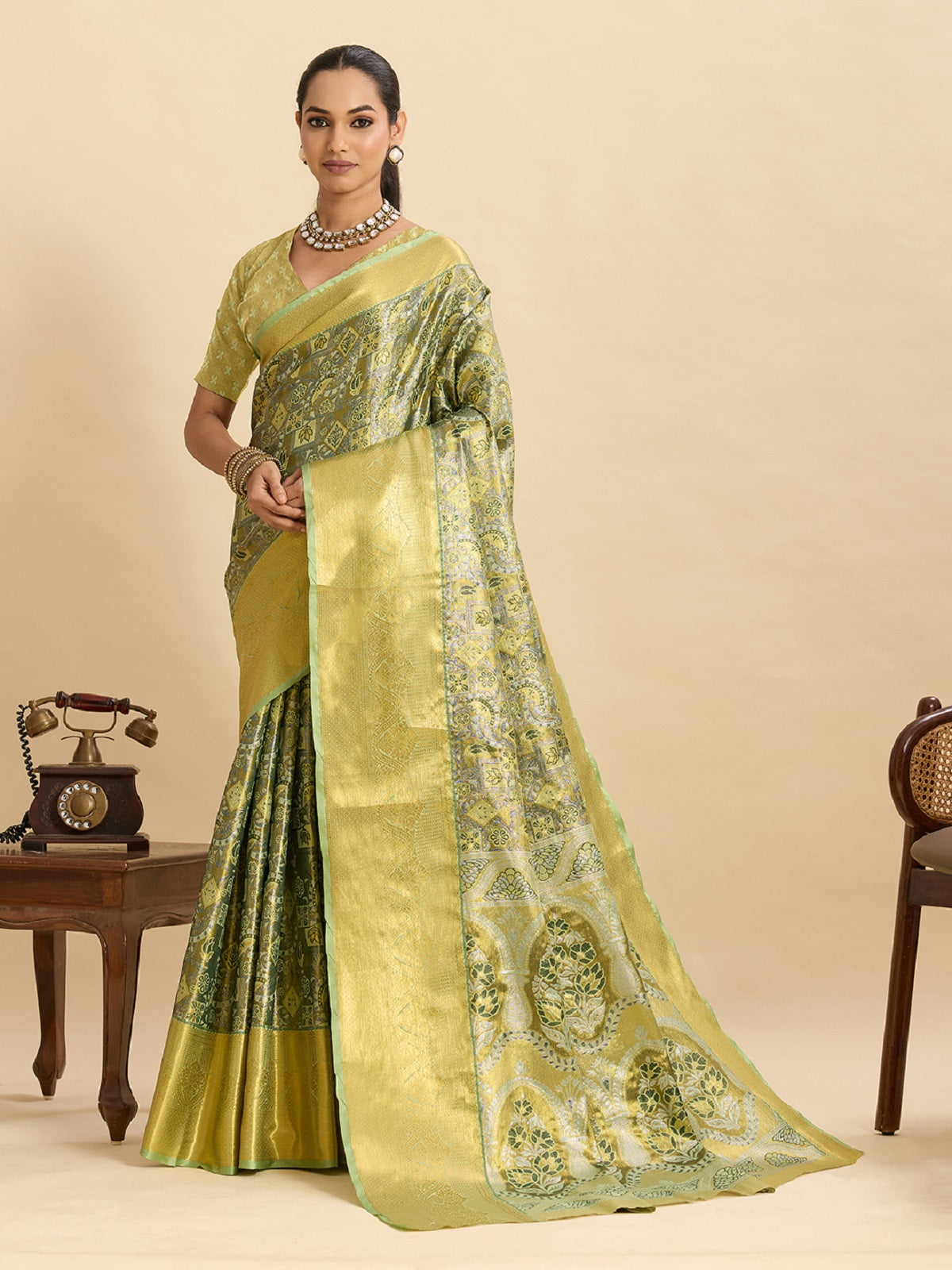 Dwija Fashion Pastel Green Wedding Wear Kanjivaram Silk Jari Weaving With Unstitched Blouse