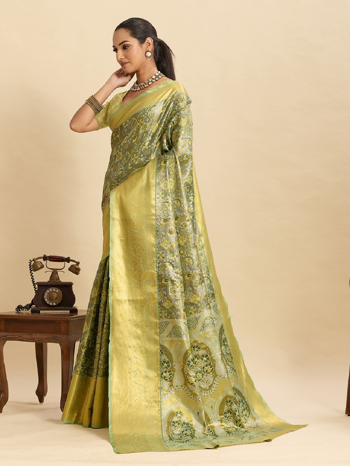 Dwija Fashion Pastel Green Wedding Wear Kanjivaram Silk Jari Weaving With Unstitched Blouse