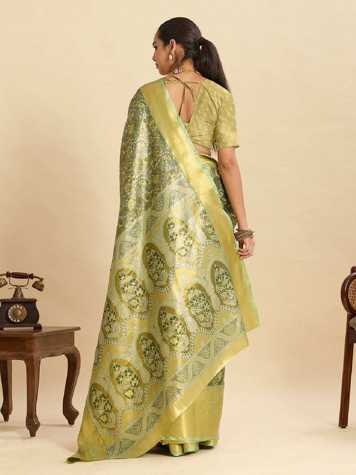 Dwija Fashion Pastel Green Wedding Wear Kanjivaram Silk Jari Weaving With Unstitched Blouse