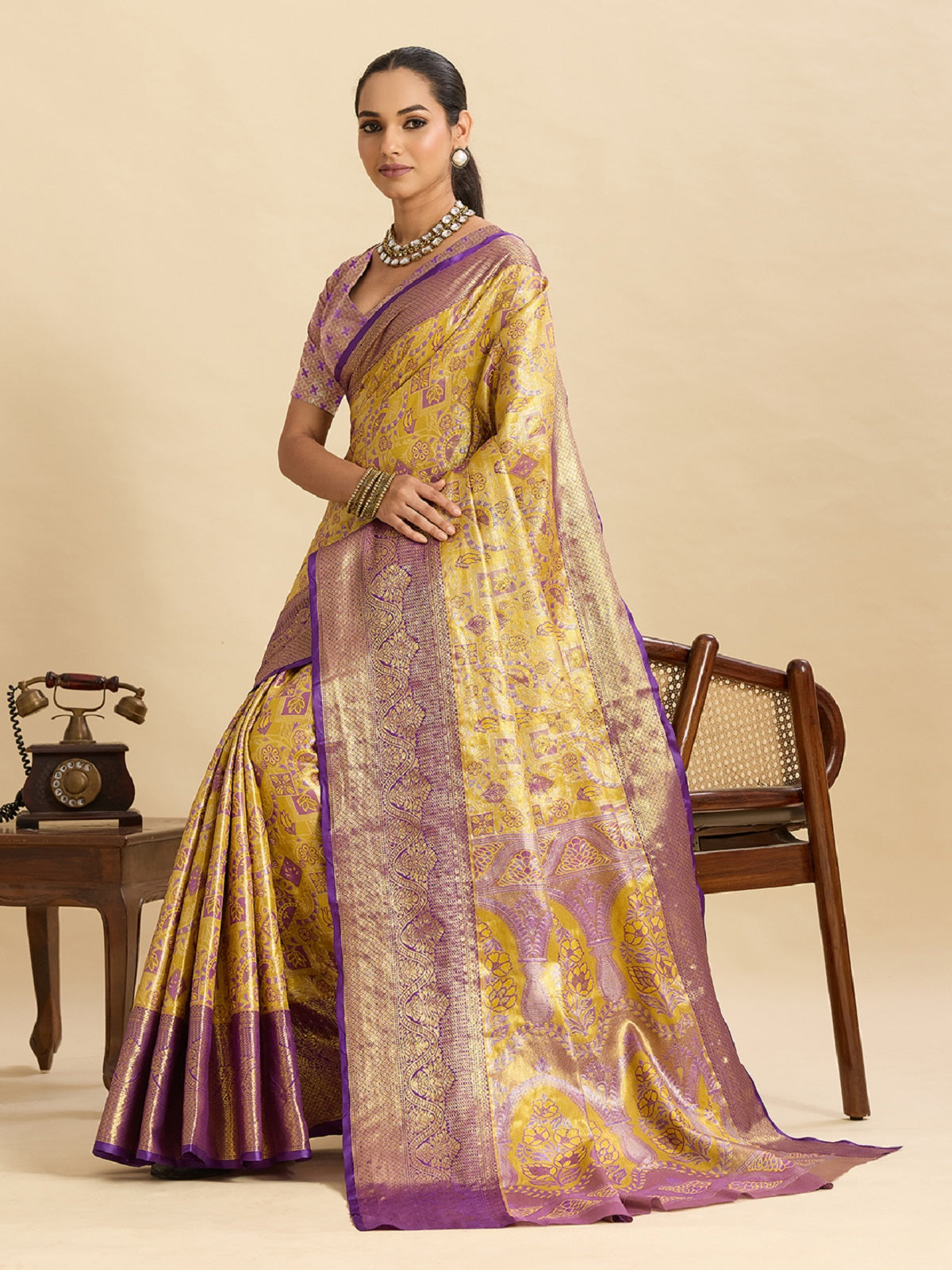 Dwija Fashion Yellow Wedding Wear Kanjivaram Silk Jari Weaving With Unstitched Blouse