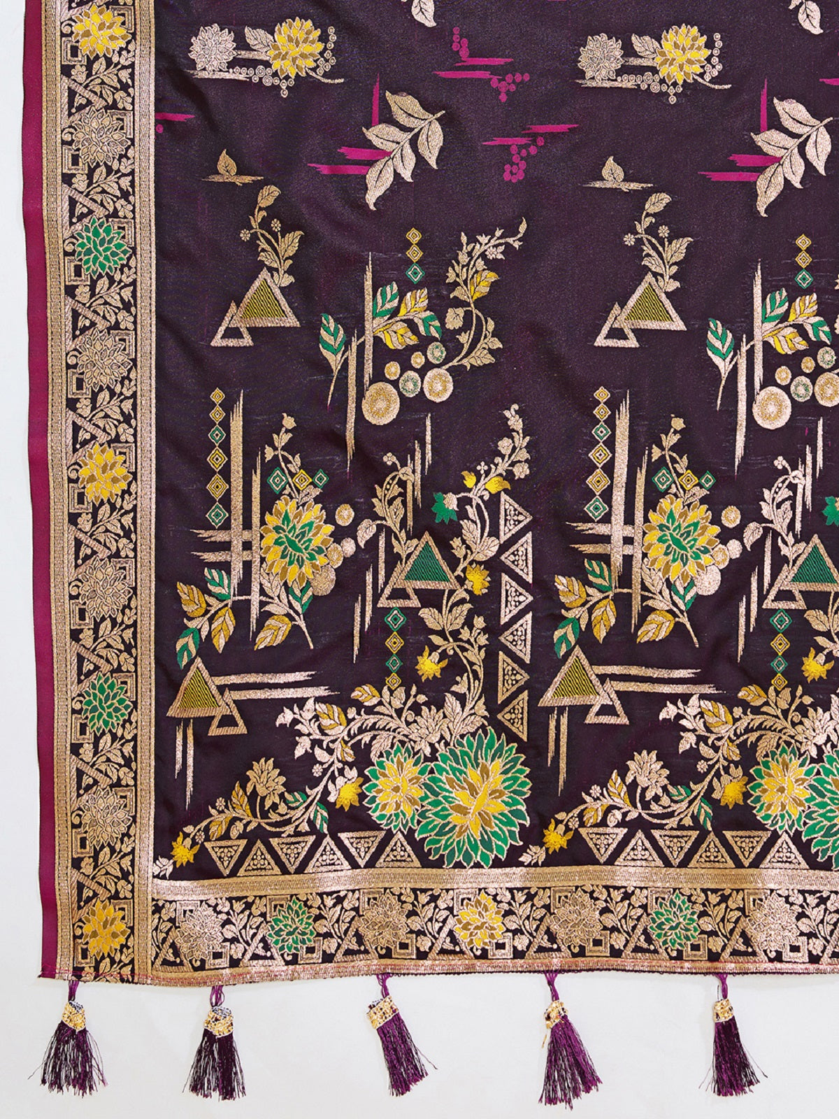 Dwija Fashion Deep Wine Wedding Wear Satin Paithani Jari Motifs Work With Unstitched Blouse