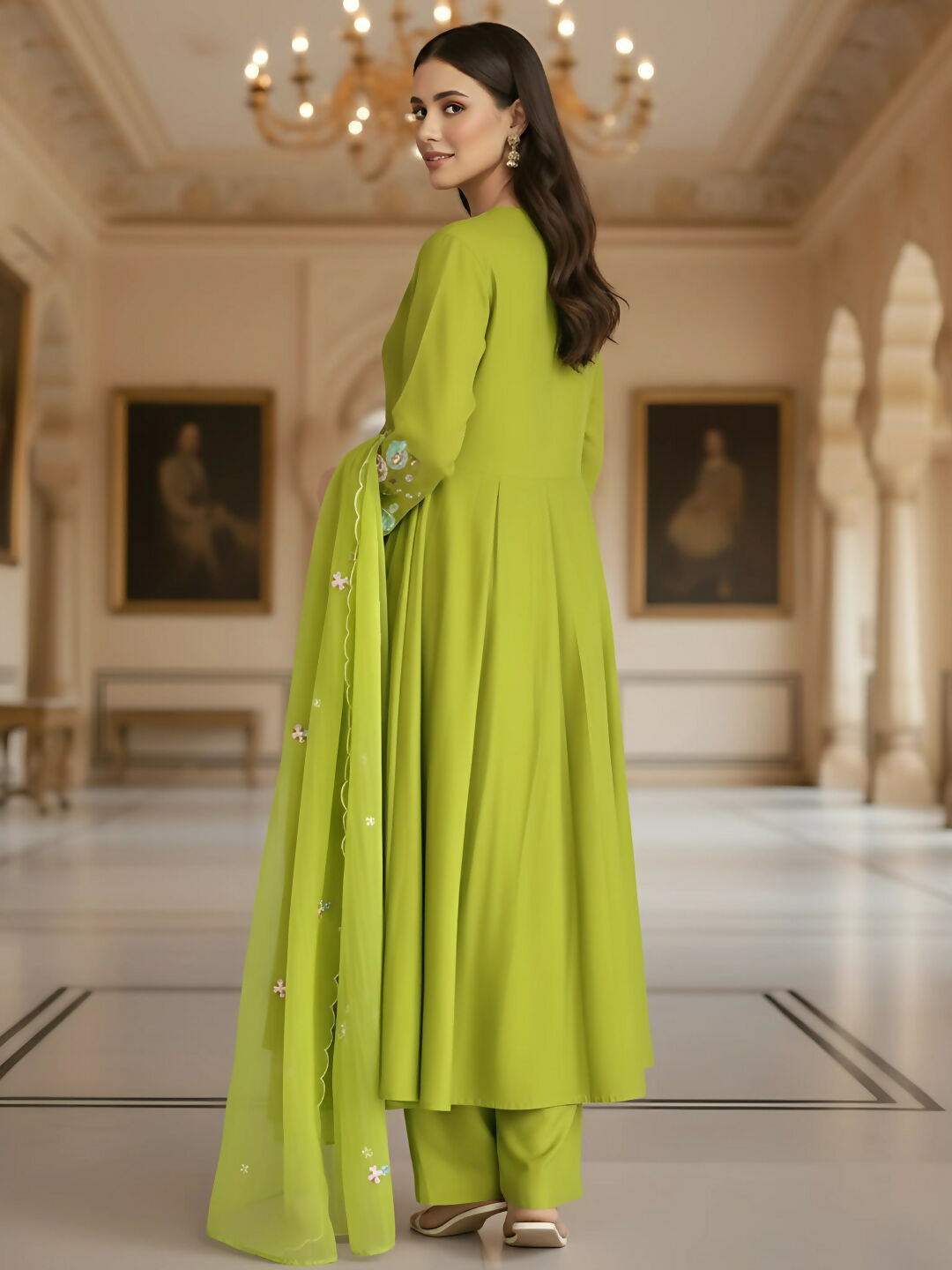 The52 Women's Beautiful Embroidery Work Viscose Silk Fabric Flared Kurta Pant and Dupatta Set-Liril