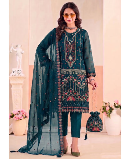 KC Teal Blue Pakistani Crunchy Silk Heavy Salwar Kameez For Women