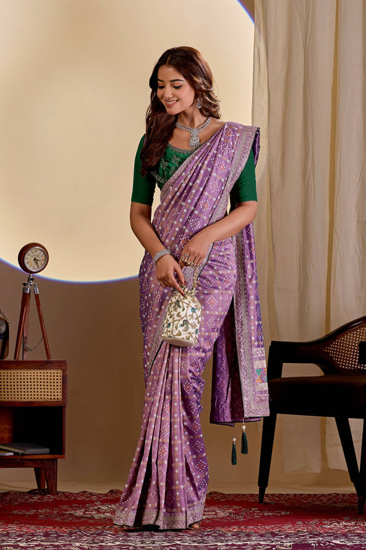 Dwija Fashion Women'S Party Wear Embroidery Vichitra Cp Designer Saree With Unstitched Blouse-Purple
