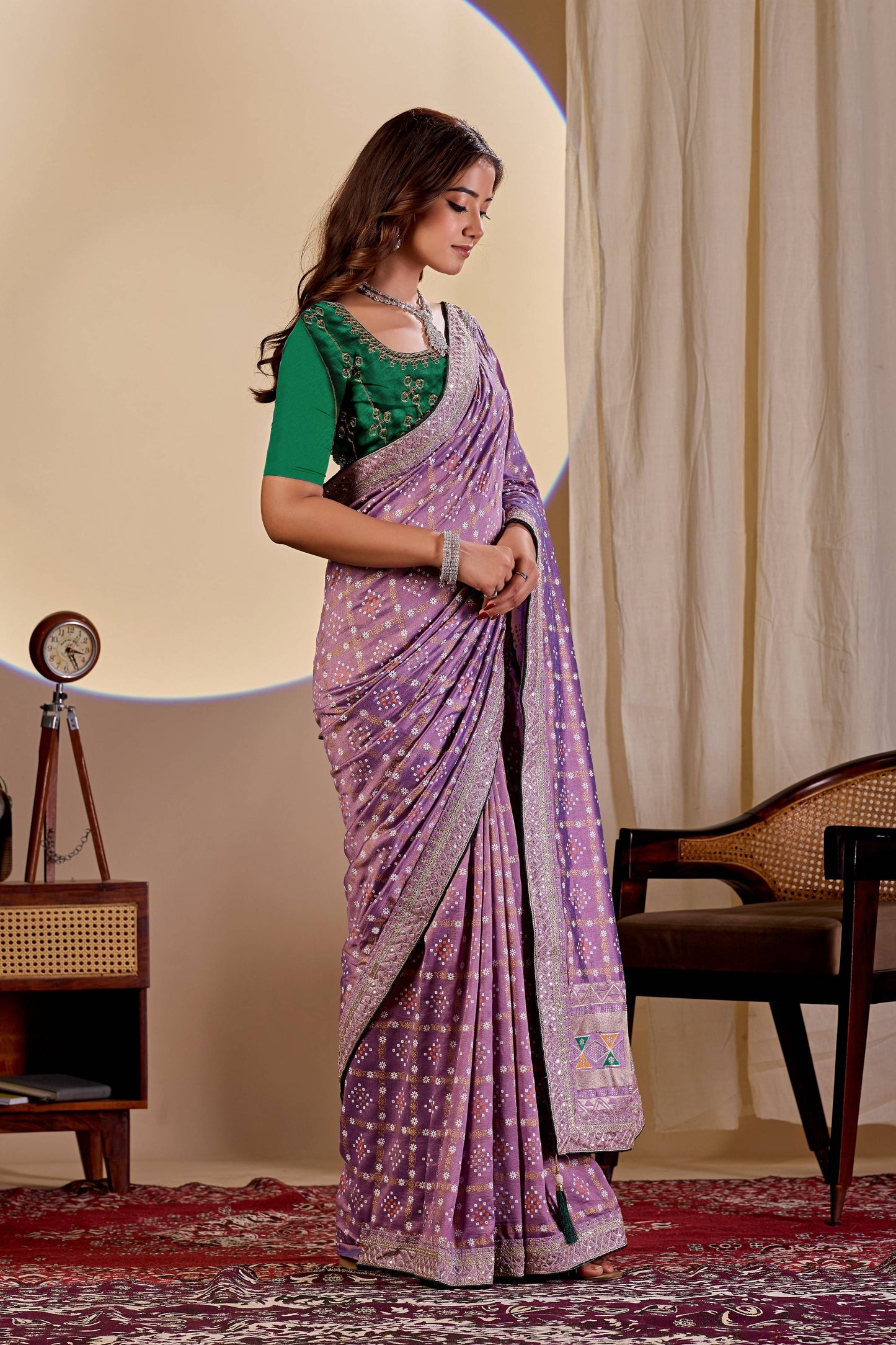 Dwija Fashion Women'S Party Wear Embroidery Vichitra Cp Designer Saree With Unstitched Blouse-Purple