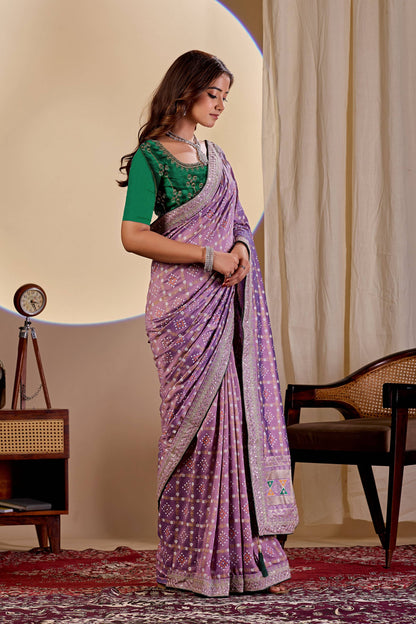 Dwija Fashion Women'S Party Wear Embroidery Vichitra Cp Designer Saree With Unstitched Blouse-Purple