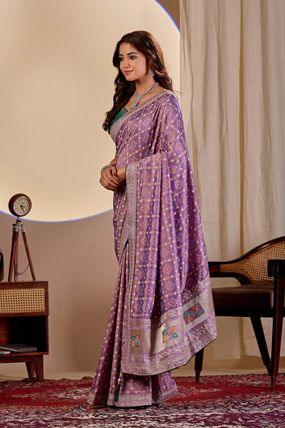 Dwija Fashion Women'S Party Wear Embroidery Vichitra Cp Designer Saree With Unstitched Blouse-Purple