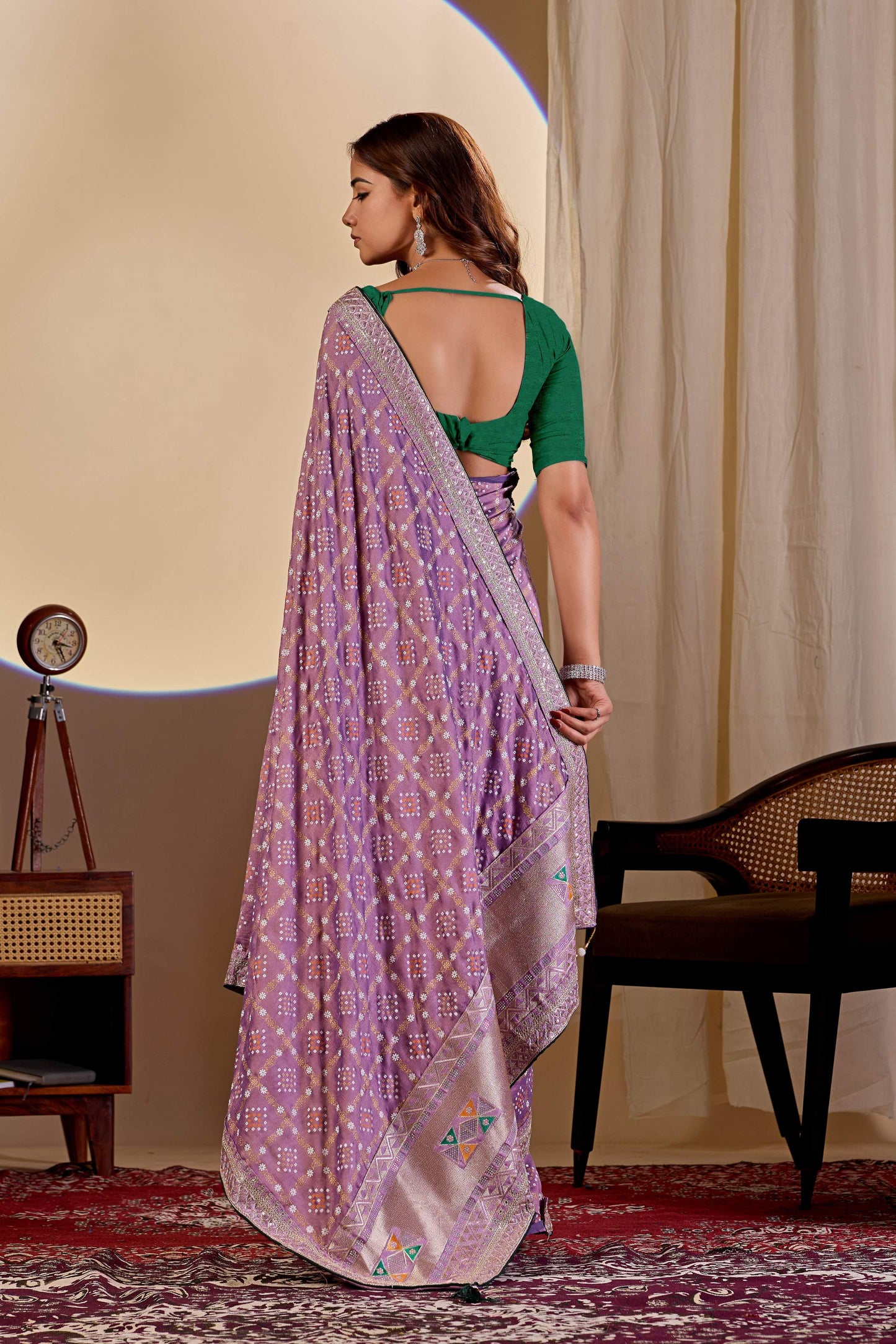 Dwija Fashion Women'S Party Wear Embroidery Vichitra Cp Designer Saree With Unstitched Blouse-Purple