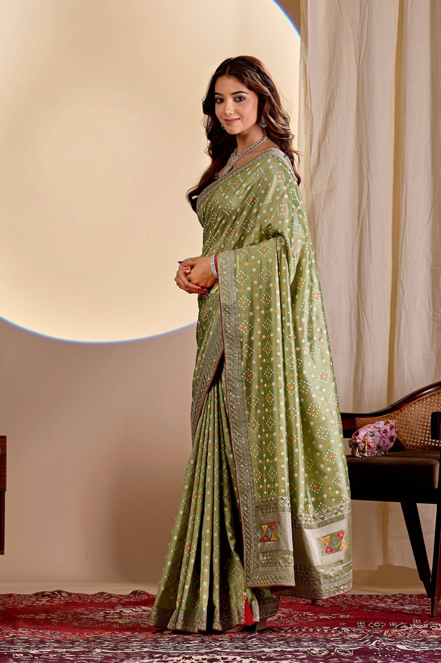 Dwija Fashion Women'S Party Wear Embroidery Vichitra Cp Designer Saree With Unstitched Blouse-Mint Green