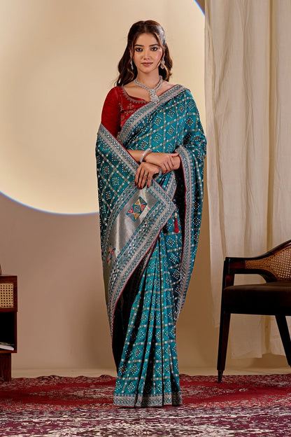 Dwija Fashion Women'S Party Wear Embroidery Vichitra Cp Designer Saree With Unstitched Blouse-Sky Blue