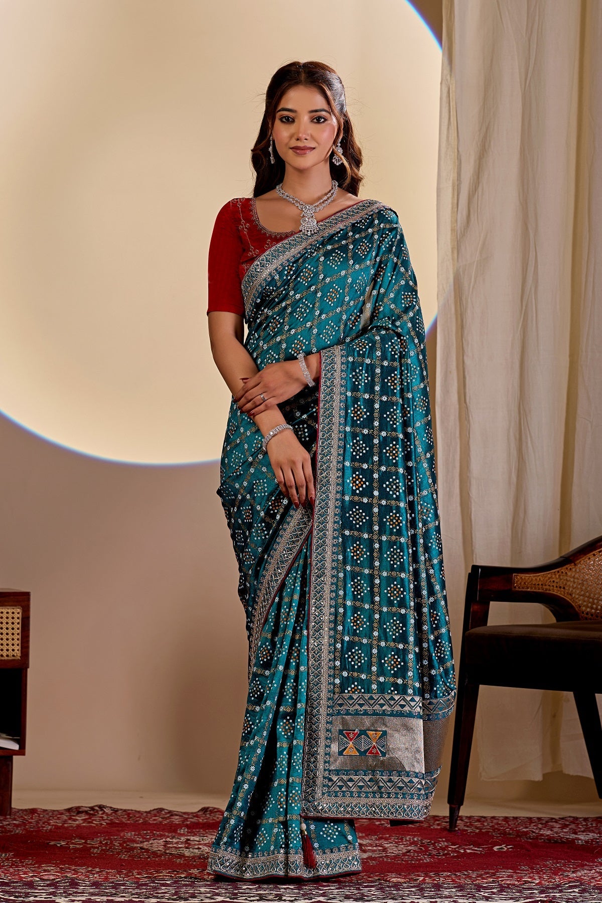 Dwija Fashion Women'S Party Wear Embroidery Vichitra Cp Designer Saree With Unstitched Blouse-Sky Blue