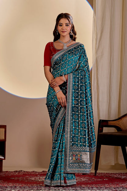 Dwija Fashion Women'S Party Wear Embroidery Vichitra Cp Designer Saree With Unstitched Blouse-Sky Blue