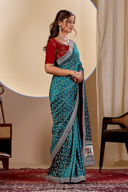 Dwija Fashion Women'S Party Wear Embroidery Vichitra Cp Designer Saree With Unstitched Blouse-Sky Blue