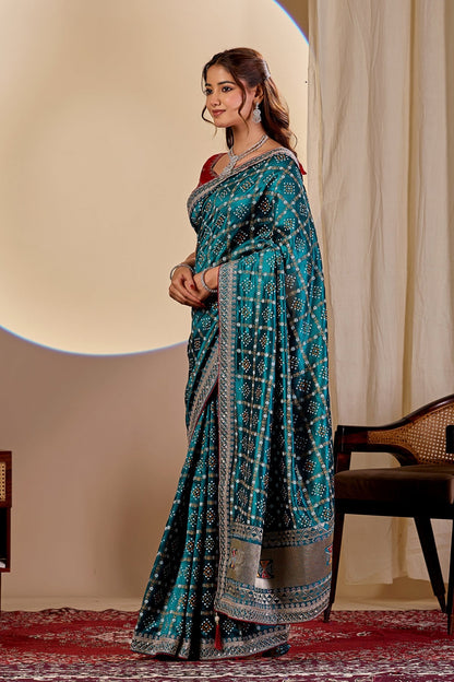 Dwija Fashion Women'S Party Wear Embroidery Vichitra Cp Designer Saree With Unstitched Blouse-Sky Blue