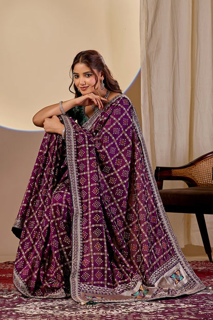 Dwija Fashion Women'S Party Wear Embroidery Vichitra Cp Designer Saree With Unstitched Blouse-Maroon