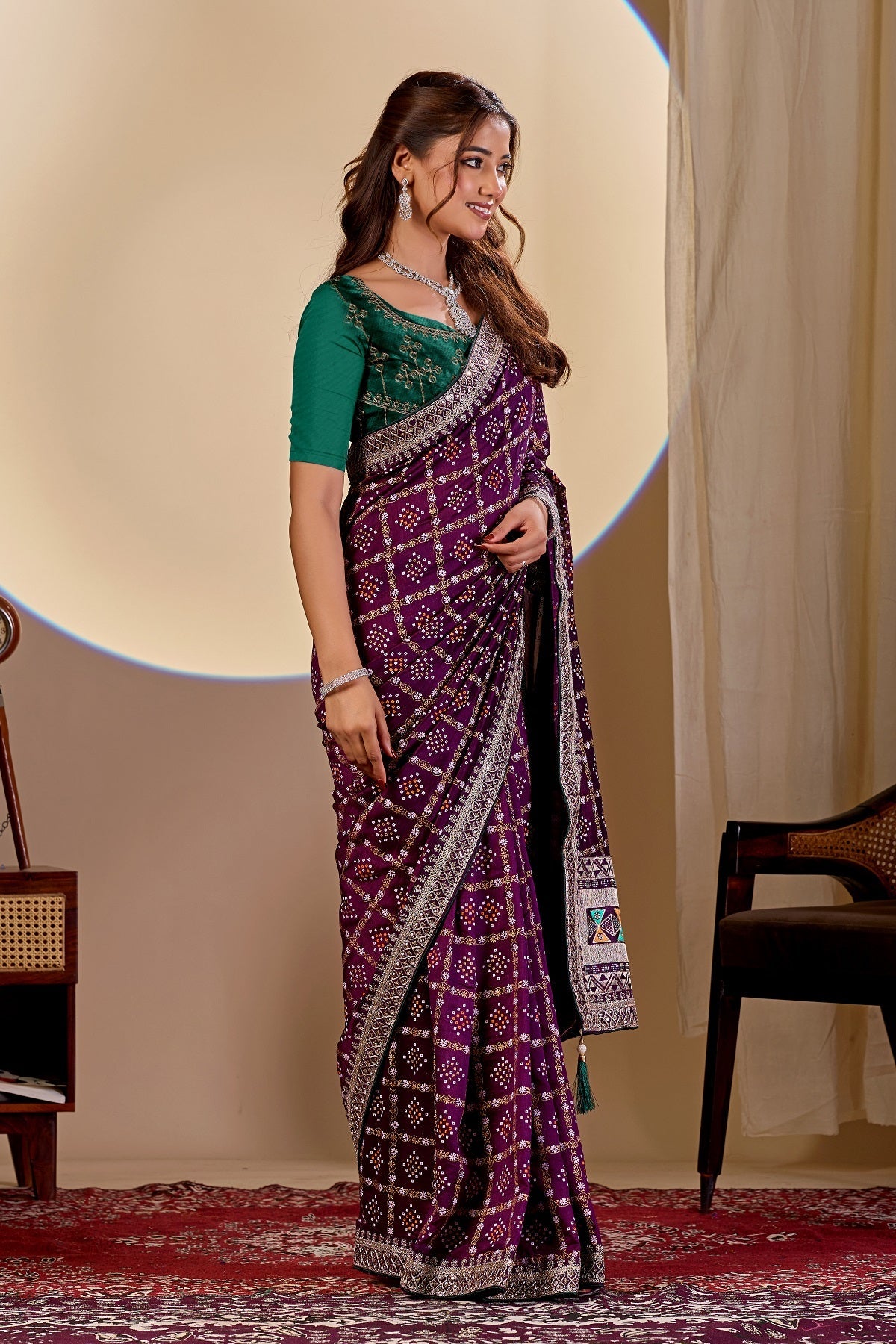 Dwija Fashion Women'S Party Wear Embroidery Vichitra Cp Designer Saree With Unstitched Blouse-Maroon