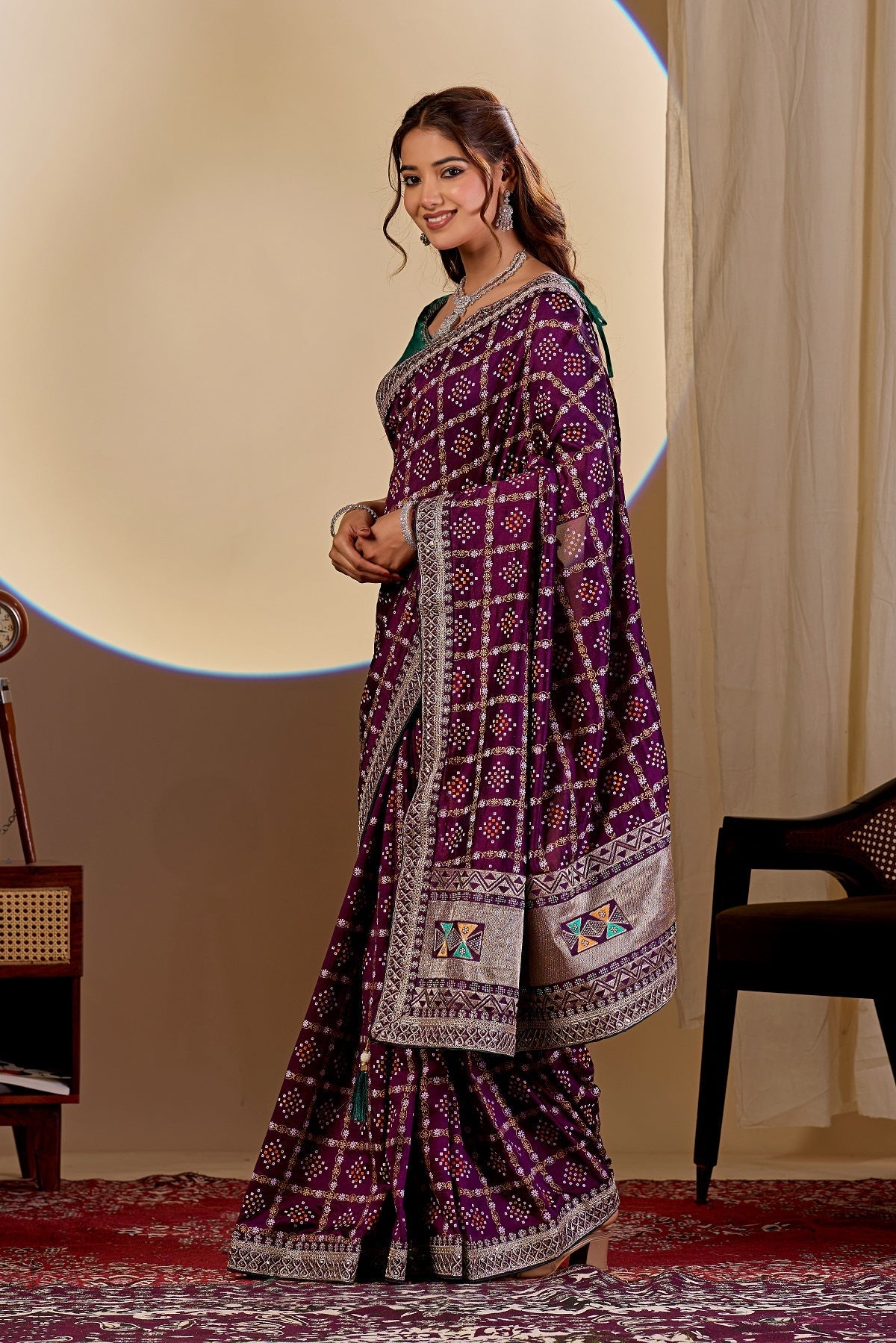 Dwija Fashion Women'S Party Wear Embroidery Vichitra Cp Designer Saree With Unstitched Blouse-Maroon