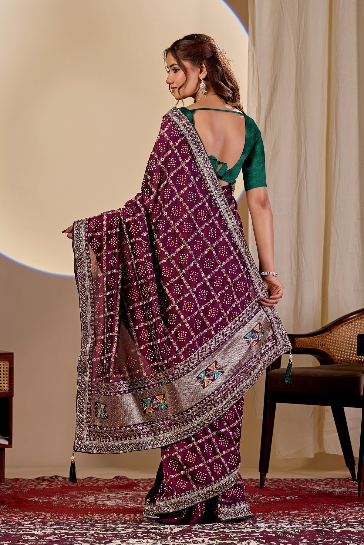 Dwija Fashion Women'S Party Wear Embroidery Vichitra Cp Designer Saree With Unstitched Blouse-Maroon