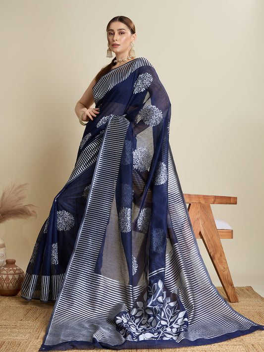 Dwija Fashion Royal Blue Casual Wear Soft Silk Bas Weaving Saree With Unstitched Blouse