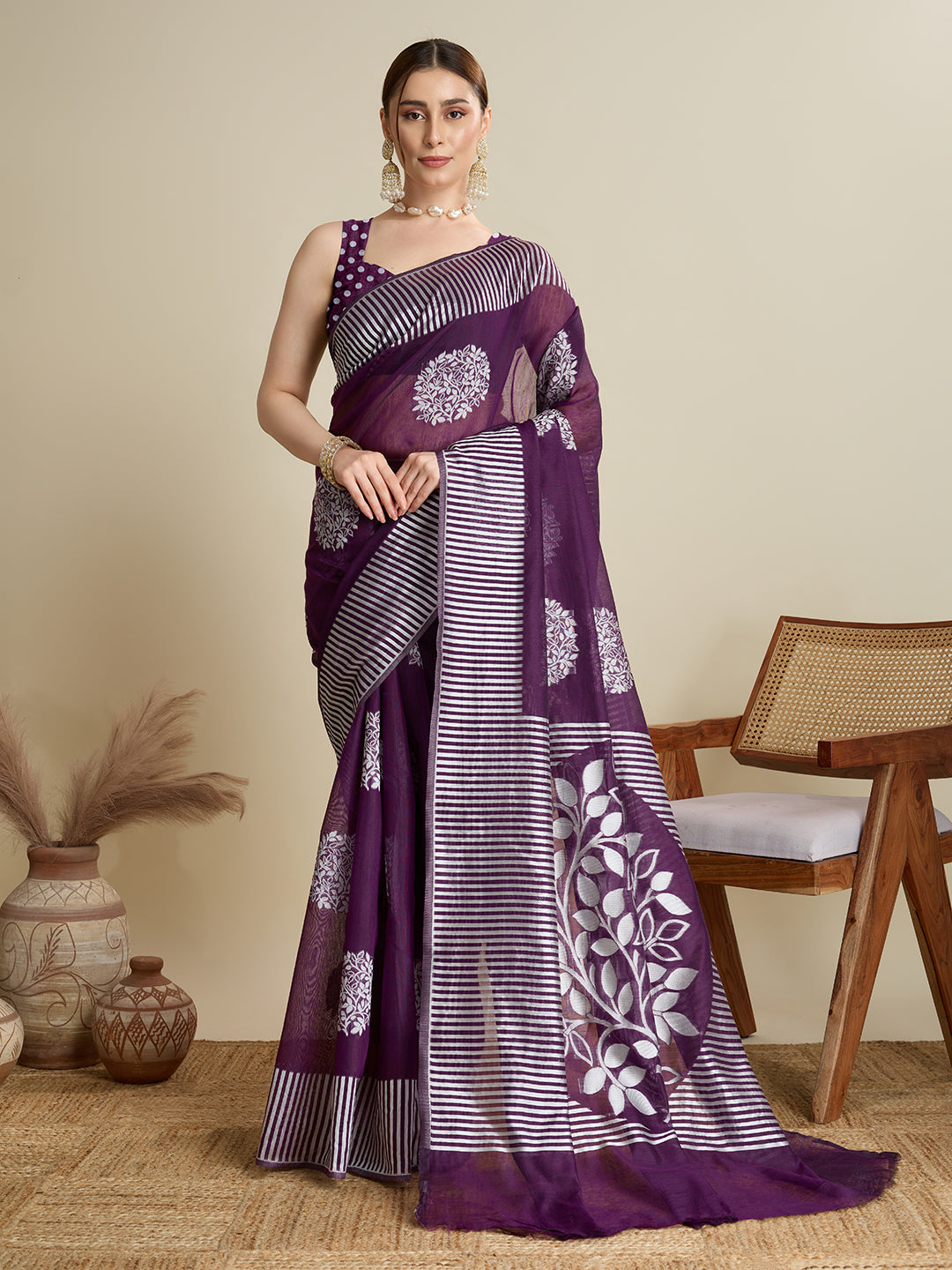 Dwija Fashion Deep Purple Casual Wear Soft Silk Bas Weaving Saree With Unstitched Blouse