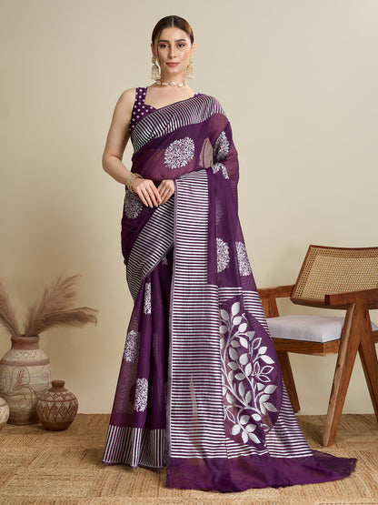 Dwija Fashion Deep Purple Casual Wear Soft Silk Bas Weaving Saree With Unstitched Blouse